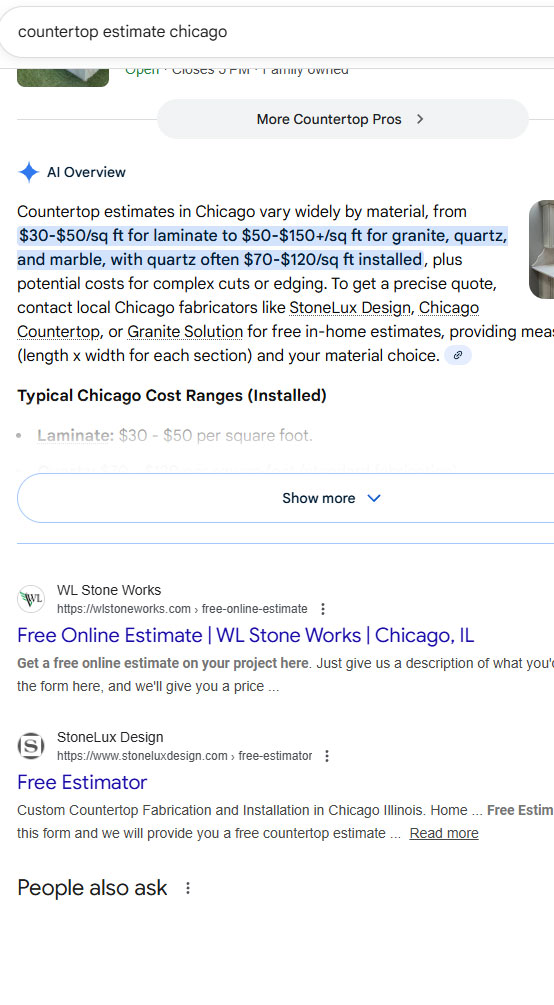 Countertop Estimate Chicago Leading the market for over 5 years